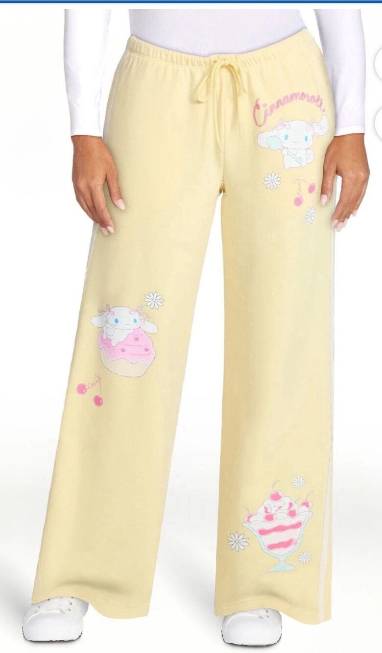 NEW Sanrio CINNAMOROLL Womens Yellow Wide-Leg Lounge/Sweatpants w/Pockets Sz XL